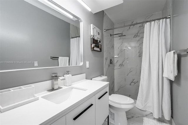 7450 Branch St, Hollywood, FL 33024 - bathroom featuring marble finish flooring, curtained shower, toilet, and vanity