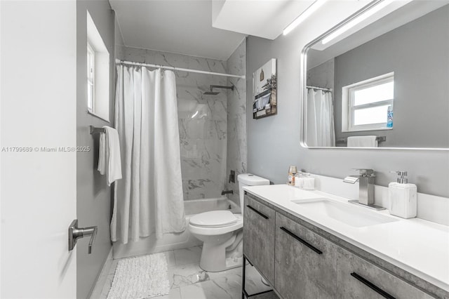 7450 Branch St, Hollywood, FL 33024 - bathroom with marble finish floors, vanity, toilet, and shower / bath combo with shower curtain