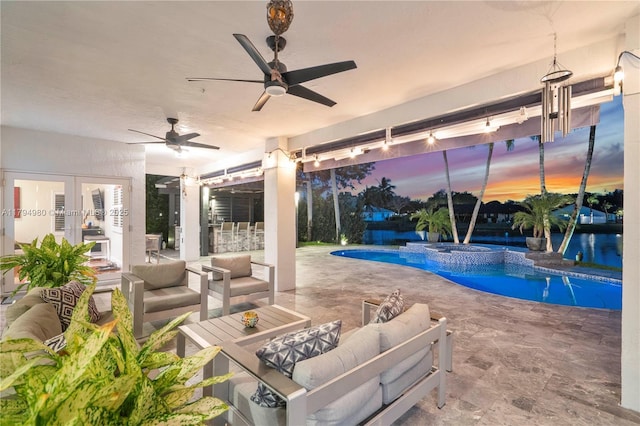 20230 NW 7th St, Pembroke Pines, FL 33029 - view of pool featuring a patio, an outdoor hangout area, ceiling fan, and a pool with connected hot tub