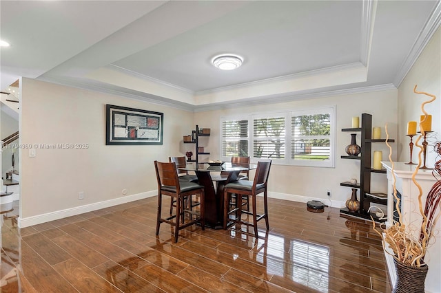 20230 NW 7th St, Pembroke Pines, FL 33029 - dining room with a tray ceiling, wood tiled floors, and crown molding