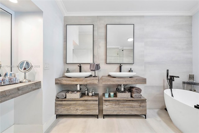 20230 NW 7th St, Pembroke Pines, FL 33029 - bathroom featuring a freestanding bath and crown molding
