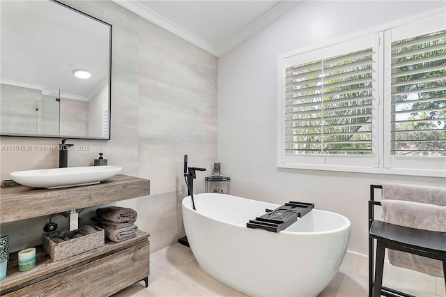 20230 NW 7th St, Pembroke Pines, FL 33029 - bathroom with crown molding and a soaking tub