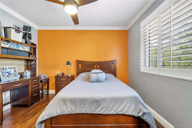20230 NW 7th St, Pembroke Pines, FL 33029 - bedroom with crown molding, dark wood-style floors, and ceiling fan