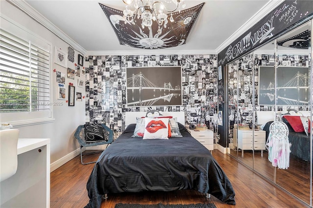 20230 NW 7th St, Pembroke Pines, FL 33029 - bedroom featuring crown molding, a chandelier, and wood finished floors