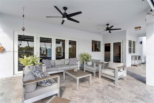 20230 NW 7th St, Pembroke Pines, FL 33029 - view of patio / terrace with french doors, a ceiling fan, and an outdoor hangout area