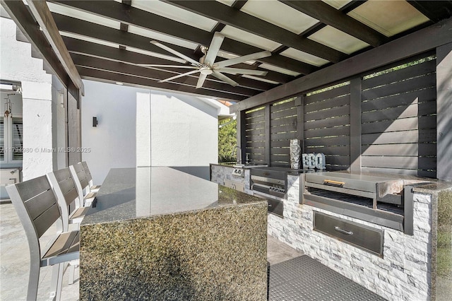 20230 NW 7th St, Pembroke Pines, FL 33029 - view of patio with exterior kitchen, a ceiling fan, and outdoor dining area