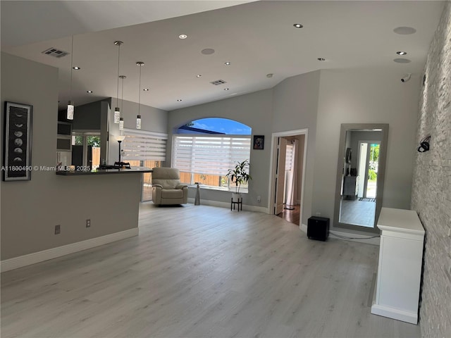 14530 SW 123rd Ct, Miami, FL 33186 - living room with plenty of natural light, light wood-type flooring, high vaulted ceiling, and recessed lighting