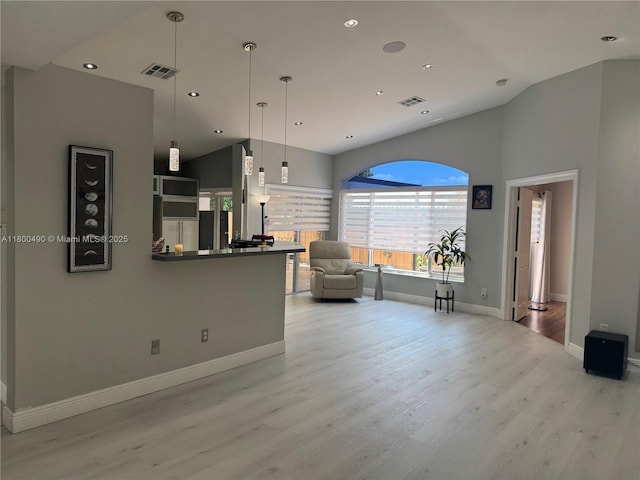 14530 SW 123rd Ct, Miami, FL 33186 - living room with light wood-type flooring, recessed lighting, and high vaulted ceiling