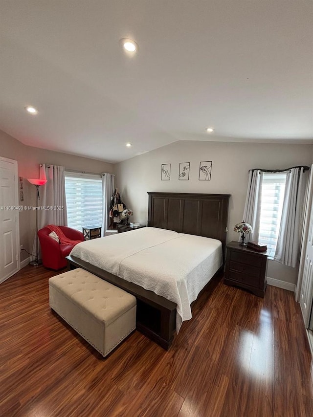 14530 SW 123rd Ct, Miami, FL 33186 - bedroom with dark wood finished floors, multiple windows, recessed lighting, and lofted ceiling