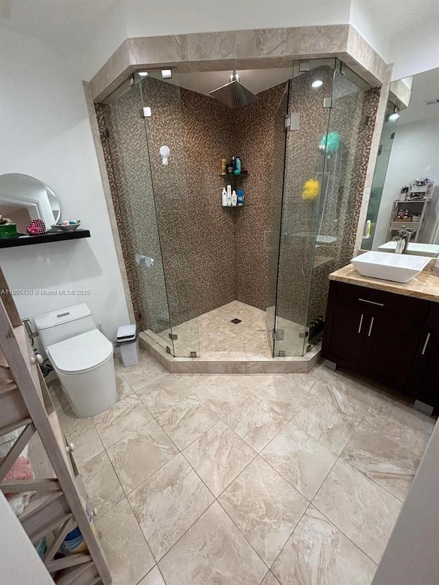 14530 SW 123rd Ct, Miami, FL 33186 - bathroom featuring vanity, a shower stall, and marble look tiles