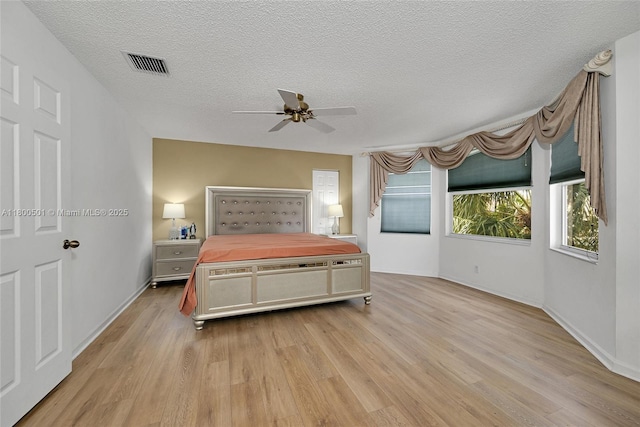 7600 Belmonte Blvd, Margate, FL 33063 - bedroom with light wood-type flooring, baseboards, ceiling fan, and a textured ceiling