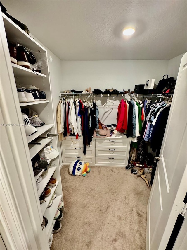 walk in closet featuring carpet