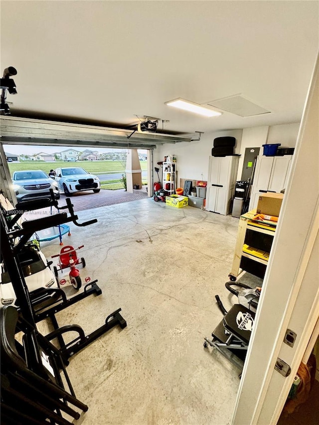 garage with a garage door opener
