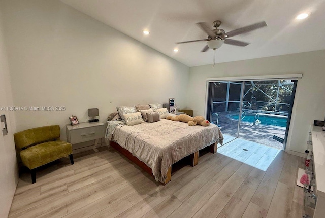 4909 Bayberry Ln, Tamarac, FL 33319 - bedroom with access to exterior, light wood-type flooring, recessed lighting, ceiling fan, and lofted ceiling