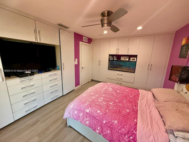 4909 Bayberry Ln, Tamarac, FL 33319 - bedroom featuring light wood-type flooring, recessed lighting, and a ceiling fan
