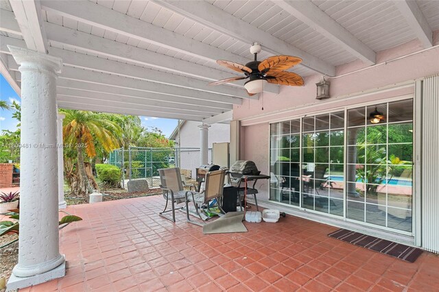 9905 SW 131st St, Miami, FL 33176 - view of patio / terrace featuring ceiling fan, fence, and outdoor dining area