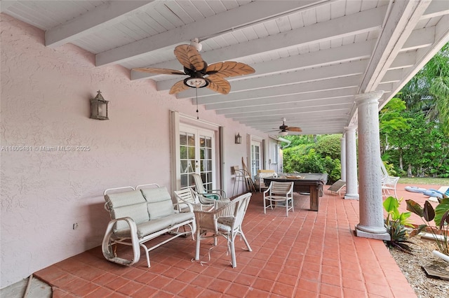 9905 SW 131st St, Miami, FL 33176 - view of patio featuring french doors, outdoor dining space, and ceiling fan