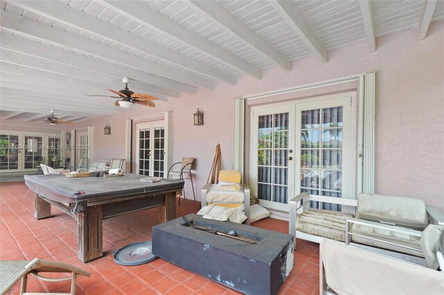 9905 SW 131st St, Miami, FL 33176 - view of patio / terrace featuring french doors, ceiling fan, and an indoor hot tub