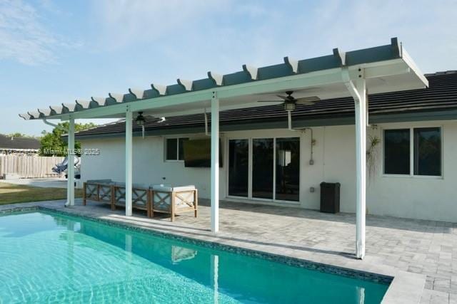 20600 SW 316th St, Homestead, FL 33030 - rear view of house with a ceiling fan, a patio area, stucco siding, and outdoor lounge area