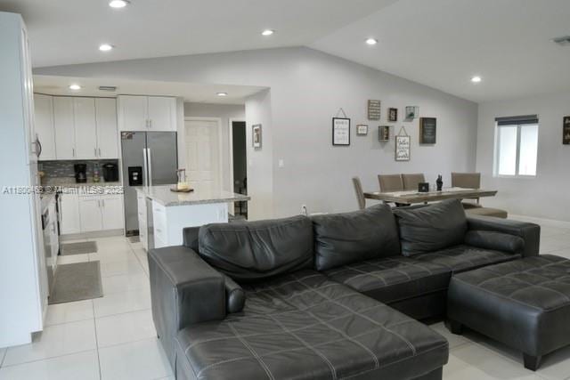 20600 SW 316th St, Homestead, FL 33030 - living area featuring lofted ceiling, recessed lighting, and light tile patterned floors
