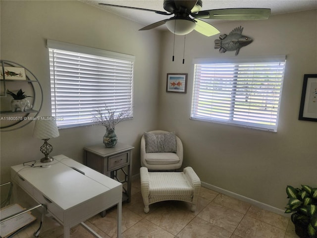 1601 SW 128th Ter Unit 201A, Pembroke Pines, FL 33027 - sitting room with a ceiling fan, baseboards, and light tile patterned floors