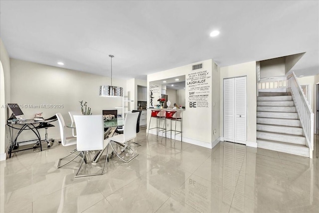 1060 SW 111th Way, Davie, FL 33324 - dining space featuring stairs, recessed lighting, baseboards, and marble finish flooring