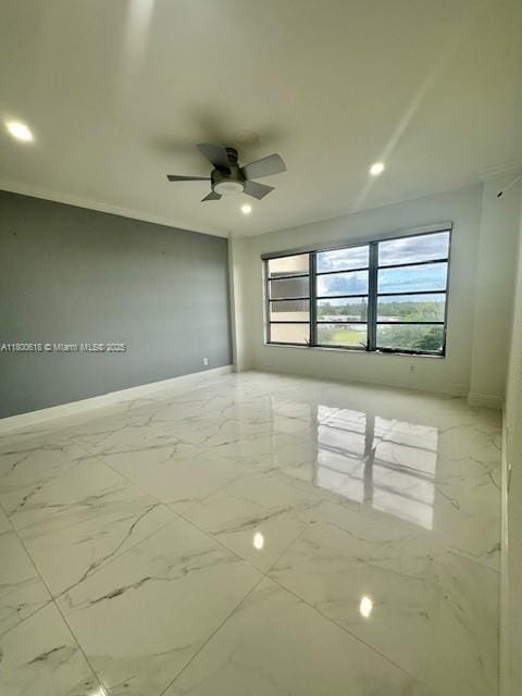 10777 W Sample Rd Unit 610, Coral Springs, FL 33065 - unfurnished room featuring baseboards, marble finish flooring, recessed lighting, and ceiling fan