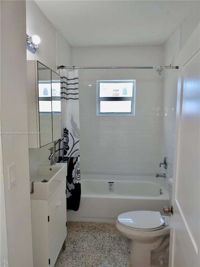 1436 SW 3rd St, Miami, FL 33135 - full bathroom featuring speckled floor, vanity, and shower / bathtub combination with curtain