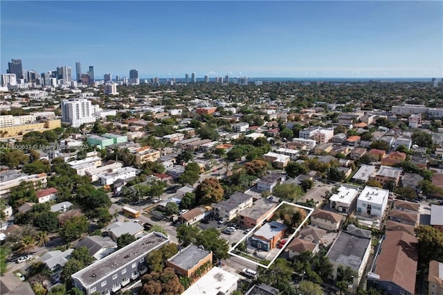 1436 SW 3rd St, Miami, FL 33135 - aerial view of property and surrounding area featuring property boundaries highlighted and city skyline