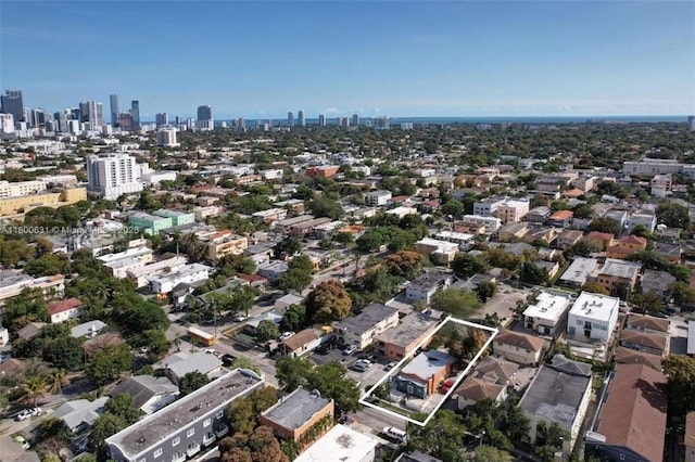 1436 SW 3rd St, Miami, FL 33135 - aerial overview of property's location with city skyline and property parcel outlined