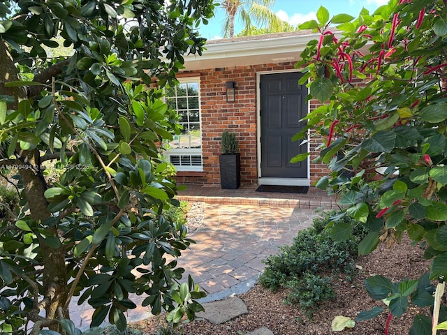 entrance to property with brick siding