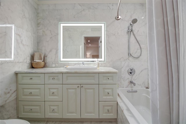 8345 SW 143rd St, Palmetto Bay, FL 33158 - full bath with vanity, tile walls, and tiled shower / bath combo