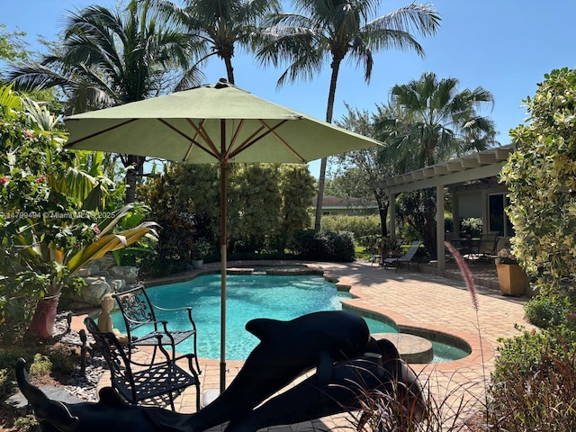outdoor pool with a patio