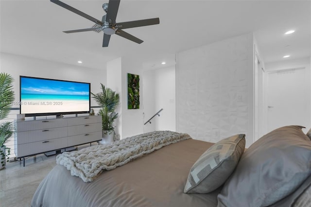 bedroom featuring recessed lighting and ceiling fan
