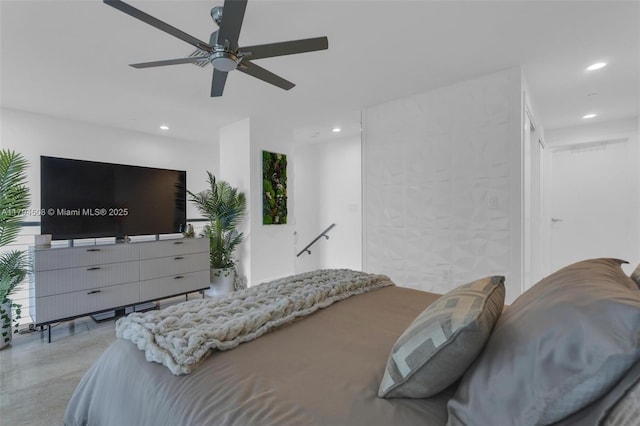 bedroom featuring recessed lighting and a ceiling fan
