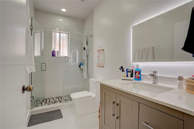 377 NE 34th Ter, Homestead, FL 33033 - bathroom with toilet, a stall shower, vanity, and recessed lighting