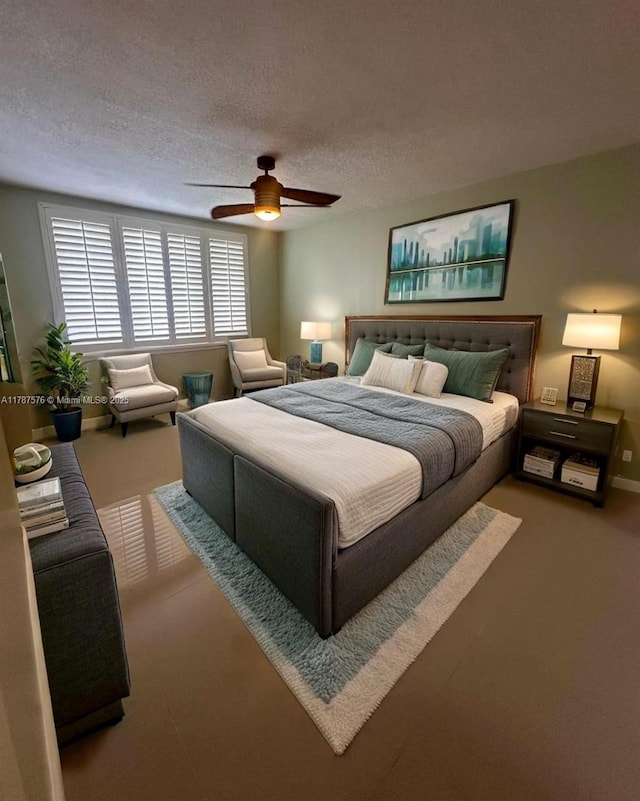 4200 Hillcrest Dr Unit 1017, Hollywood, FL 33021 - carpeted bedroom with ceiling fan and a textured ceiling