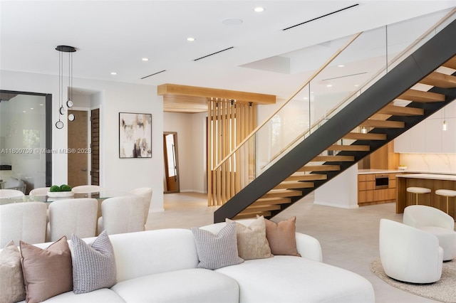 2905 Washington St, Miami, FL 33133 - living room with stairs, recessed lighting, and baseboards