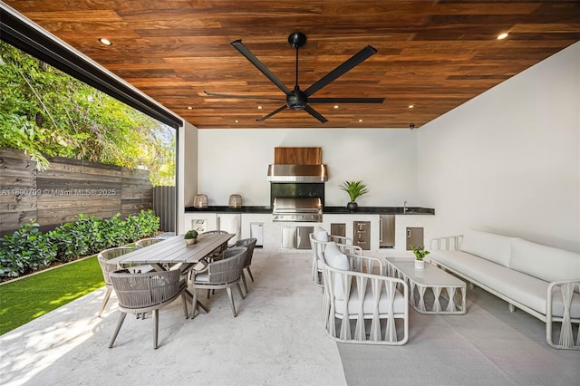 2905 Washington St, Miami, FL 33133 - view of patio with outdoor dining space, area for grilling, ceiling fan, and fence