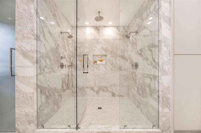 2905 Washington St, Miami, FL 33133 - bathroom featuring a marble finish shower and recessed lighting
