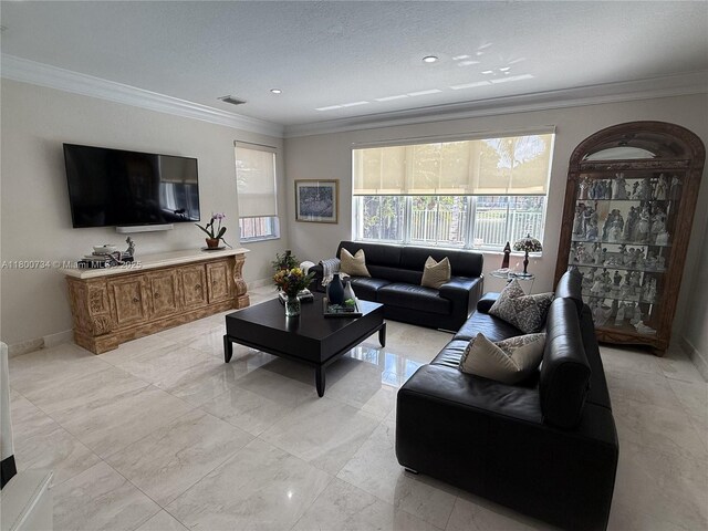 8389 NW 115th Ct, Doral, FL 33178 - living room with ornamental molding, baseboards, and recessed lighting