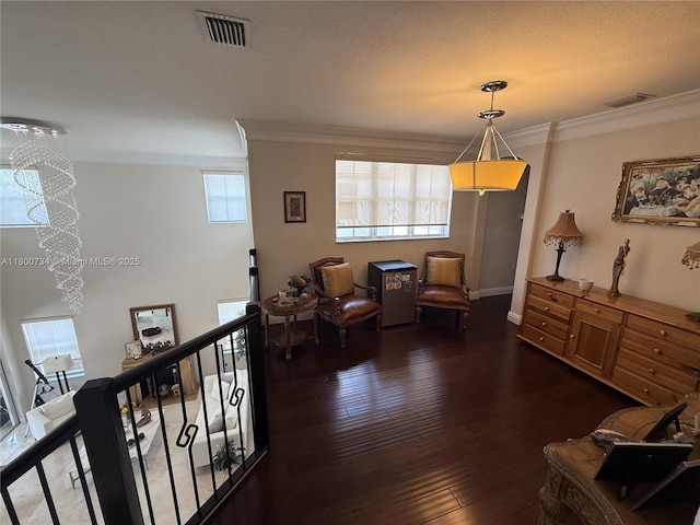 8389 NW 115th Ct, Doral, FL 33178 - sitting room featuring ornamental molding, dark wood finished floors, a chandelier, and baseboards