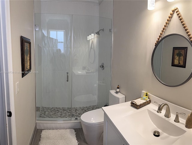 8389 NW 115th Ct, Doral, FL 33178 - bathroom featuring a shower stall, toilet, and vanity