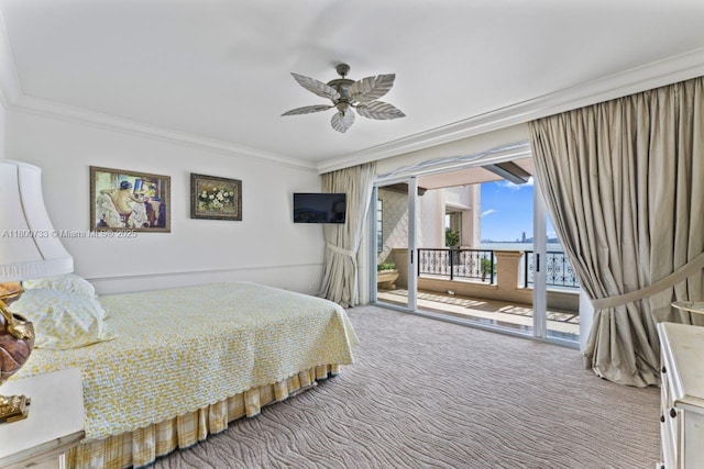5266 Fisher Island Dr Unit 5266, Miami Beach, FL 33109 - bedroom with access to exterior, crown molding, carpet floors, and a ceiling fan