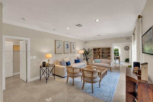 164 W Mashta Dr, Key Biscayne, FL 33149 - living room with ornamental molding, recessed lighting, and baseboards