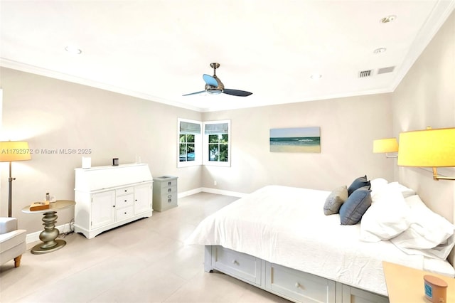 164 W Mashta Dr, Key Biscayne, FL 33149 - bedroom featuring ornamental molding, baseboards, recessed lighting, and ceiling fan