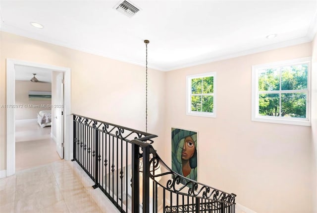 164 W Mashta Dr, Key Biscayne, FL 33149 - corridor with an upstairs landing, crown molding, baseboards, and recessed lighting