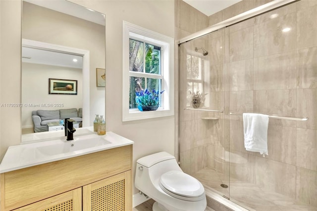 164 W Mashta Dr, Key Biscayne, FL 33149 - bathroom with toilet, vanity, and a shower stall
