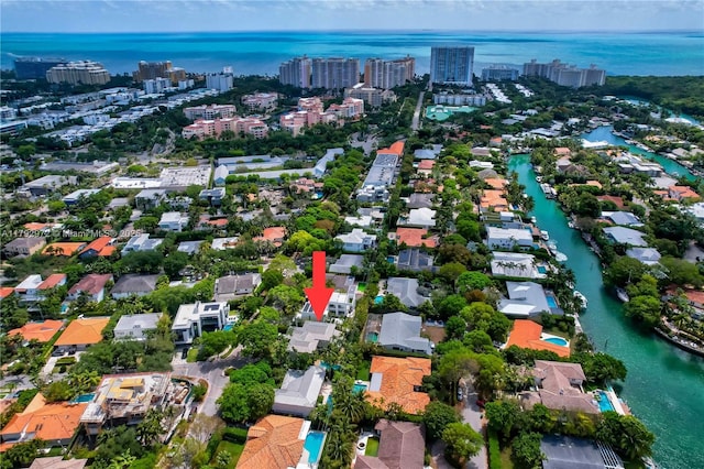 164 W Mashta Dr, Key Biscayne, FL 33149 - aerial view of property's location featuring a nearby body of water and nearby urban area