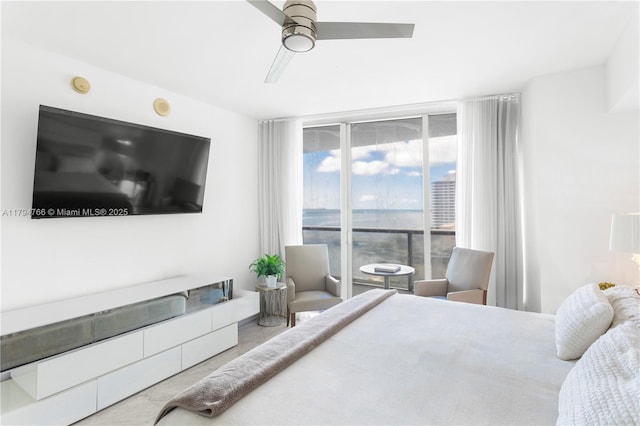495 Brickell Ave Unit 1001, Miami, FL 33131 - bedroom featuring a water view and a ceiling fan